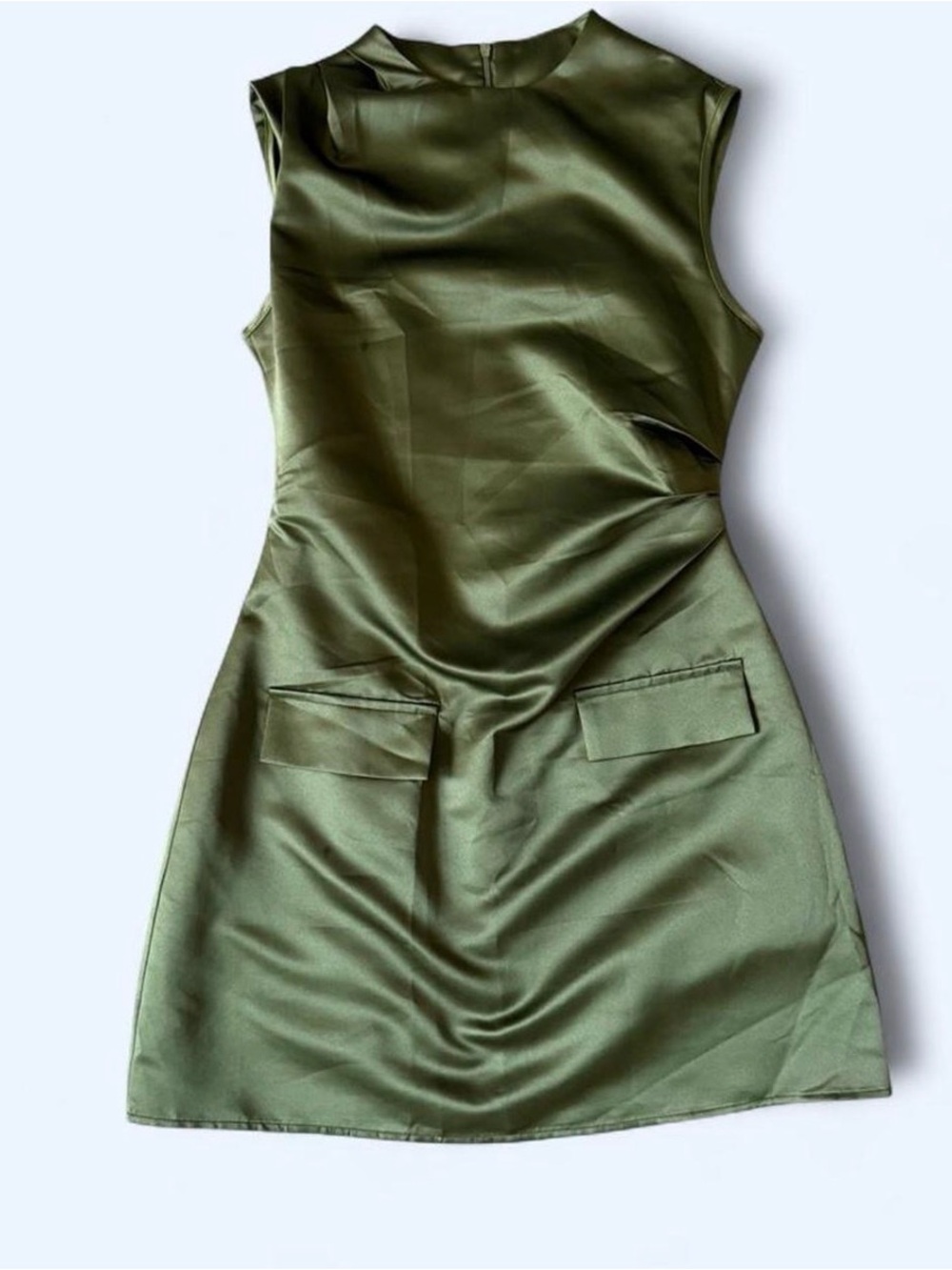 Sleeveless Olive Green Satin Dress